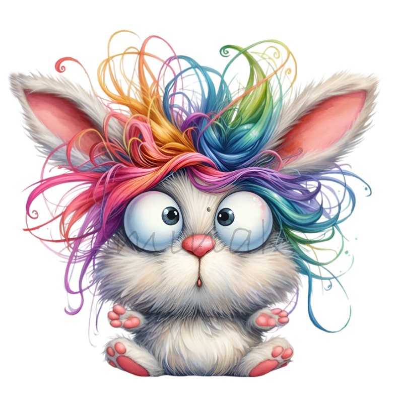 12 PNG Rainbow Messy Hair Bunny, Funny Nerd Rabbit Quirky Animal - Etsy