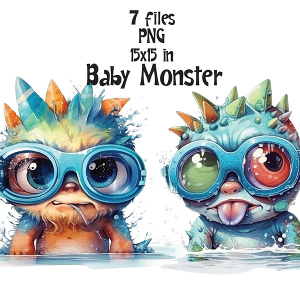 Niedliches Monster Clipart PNG, Aquarell Babybad Sublimation