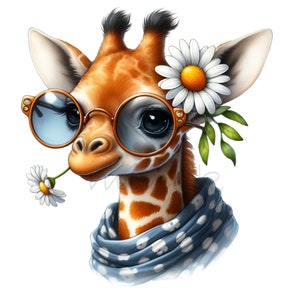 Giraffe ClipArt, Brillen Clipart, 15 PNG Süßes Baby, Giraffe Gänseblümchen Blumen Kinderzimmer druckbar, Pastellfarben, Süßes Baby DIY Kartenherstellung