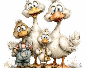 15 PNG Goose Family Clipart, Farmhouse Duck Portrait, Rustic Animal Sublimation