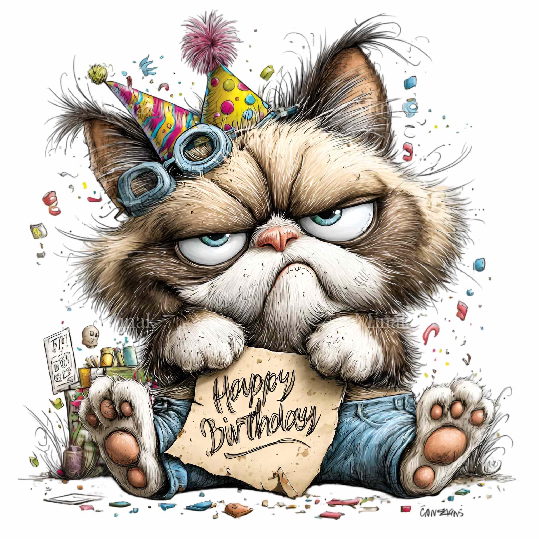 12 PNG Grumpy Birthday Cat Clipart – Funny Feline PNG – Card Makers ...