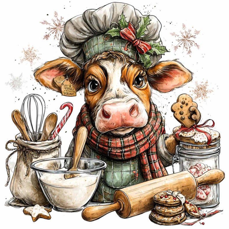 10 PNG Christmas Baking Cow Gingerbread Kitchen Calf Clipart - Etsy