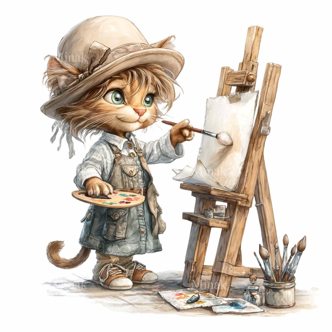 20 PNG Artist Kitten Clipart, Painter Cat Nursery Art - Etsy