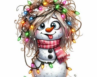14 PNG Snowman Christmas Lights Messy Hair Holiday Clipart