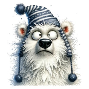 14 PNG - Ours d'hiver drôle - Ours blanc PNG - Images clipart animaux fantaisistes pour tasses, cartes, sublimation et travaux manuels des Fêtes