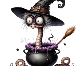 10 Snake Witch Cauldron Png, Purple Potion Broomstick Serpent Artwork