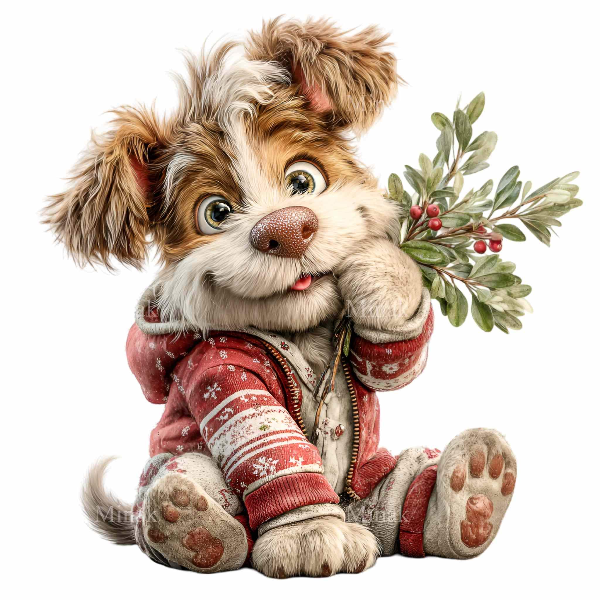 15 PNG Festive Puppy Clipart – Funny Dog Christmas PNG Illustration ...
