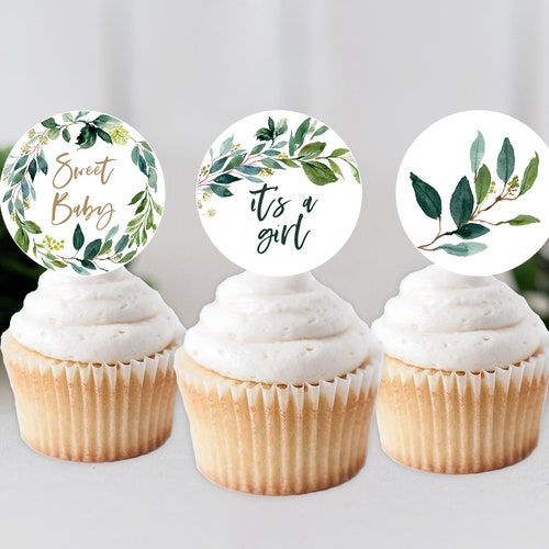 Greenery Baby Shower Cupcake Toppers Printable Cupcake | Etsy