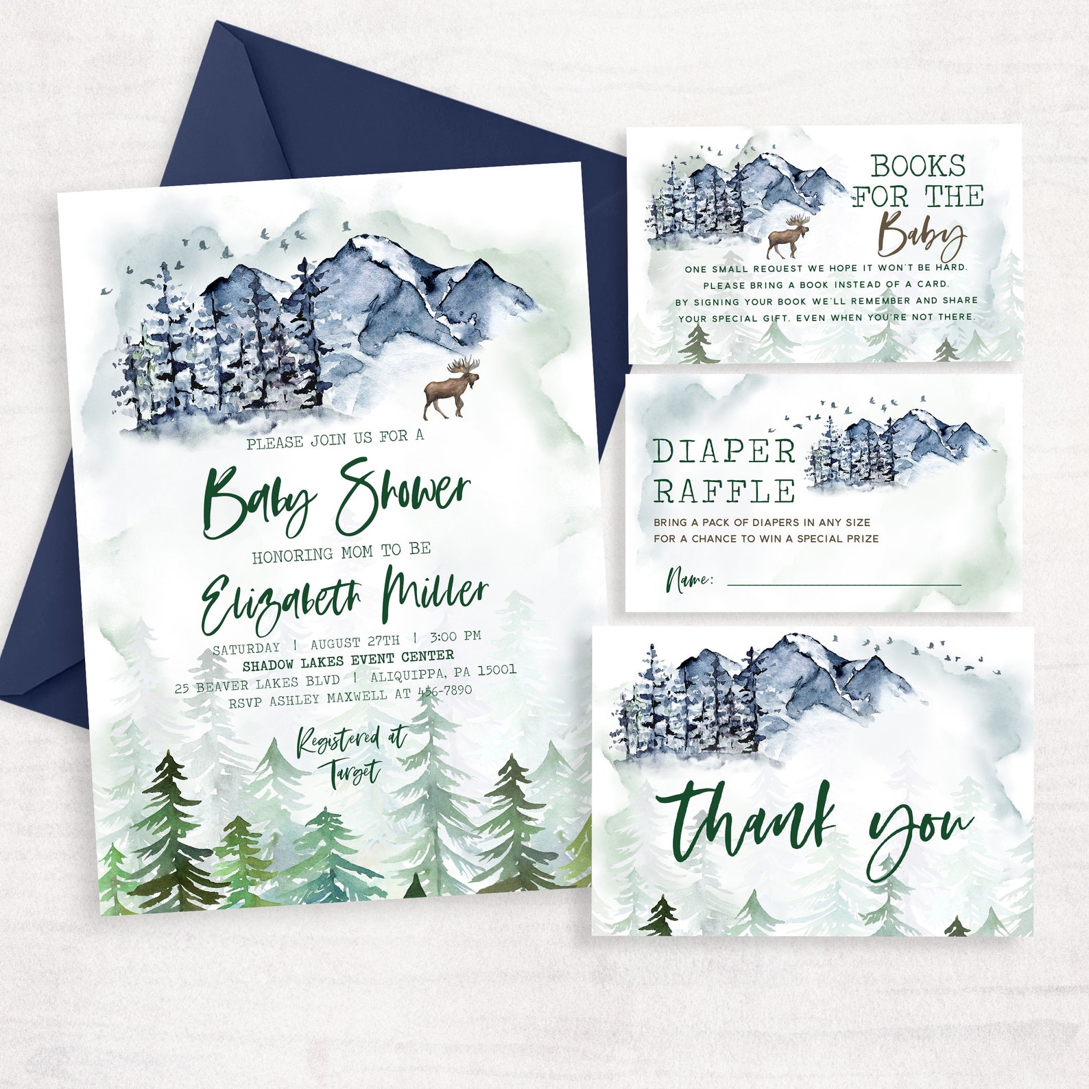 Mountain Baby Shower Invitation Bundle Set Adventure Awaits Etsy