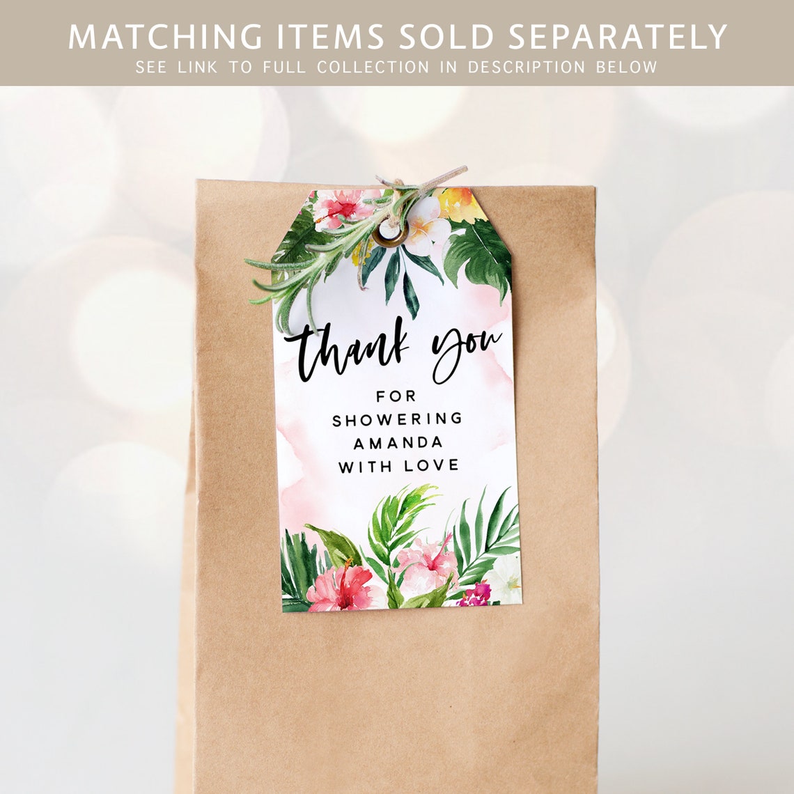 Tropical Baby Shower Thank You Card Tropical Girl Baby Shower Etsy