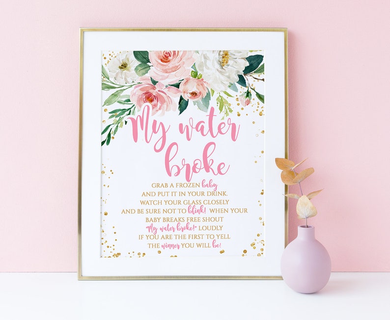 Baby Shower Games My Water Broke Baby Shower Game Sign Blush Etsy
