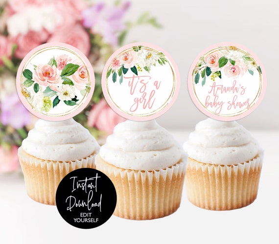 pink baby shower cupcake toppers