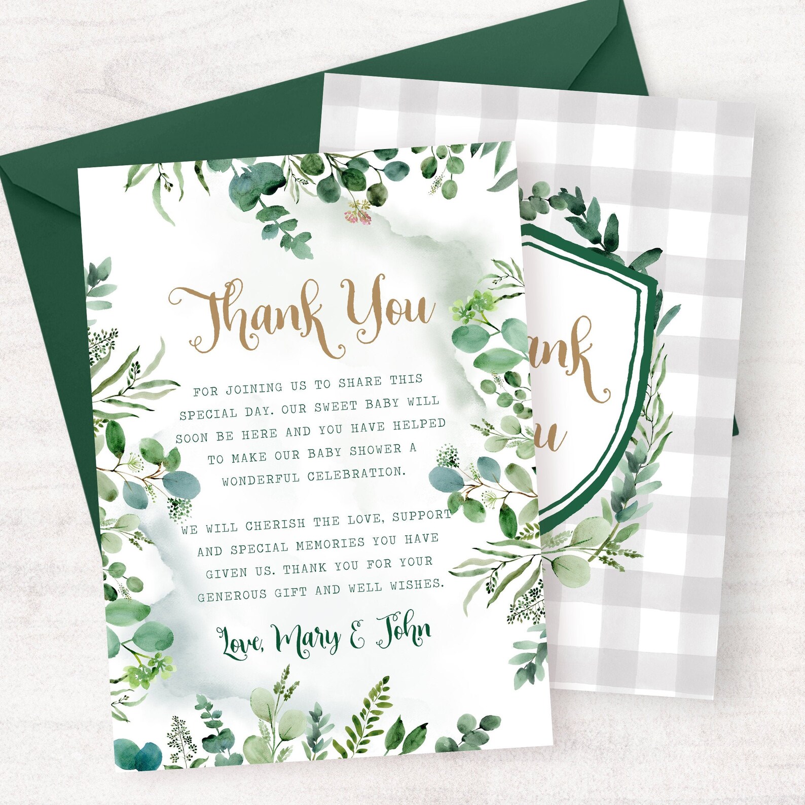 Greenery baby shower thank you card rustic greenery baby Etsy