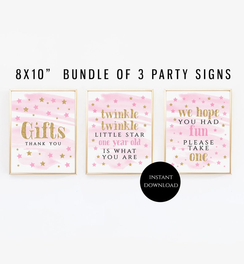 Pink And Gold First Birthday Decor Signstwinkle Twinkle Etsy