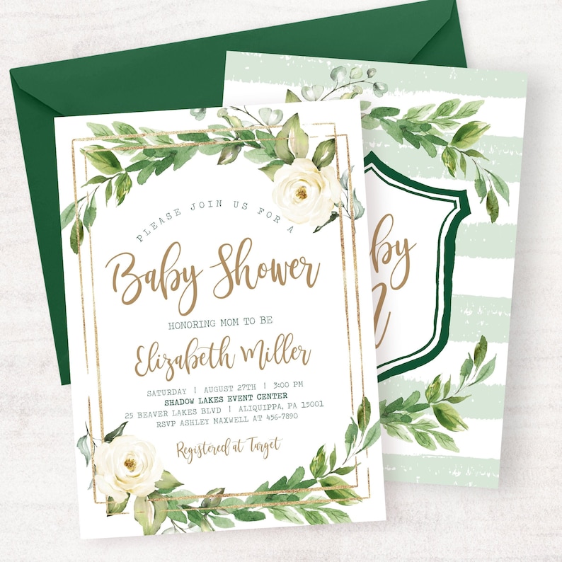 Rustic Greenery Baby Shower Invitation Greenery Baby Shower Etsy