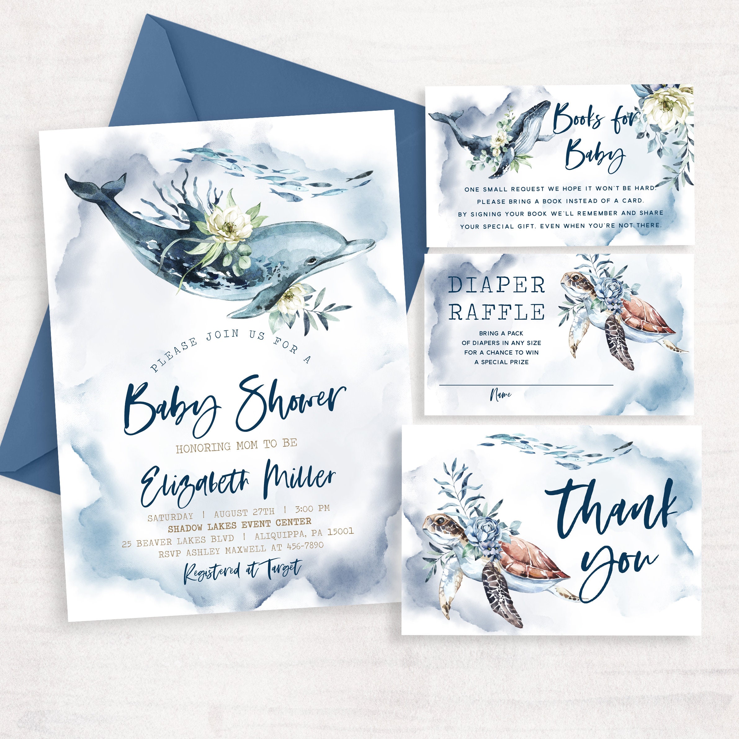 Under The Sea Baby Shower Invitation Bundle Set Ocean Baby Etsy