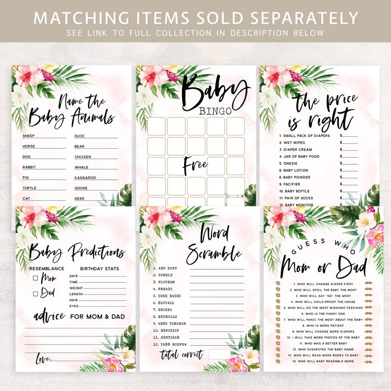 Tropical Baby Shower Thank You Card Tropical Girl Baby Shower Etsy