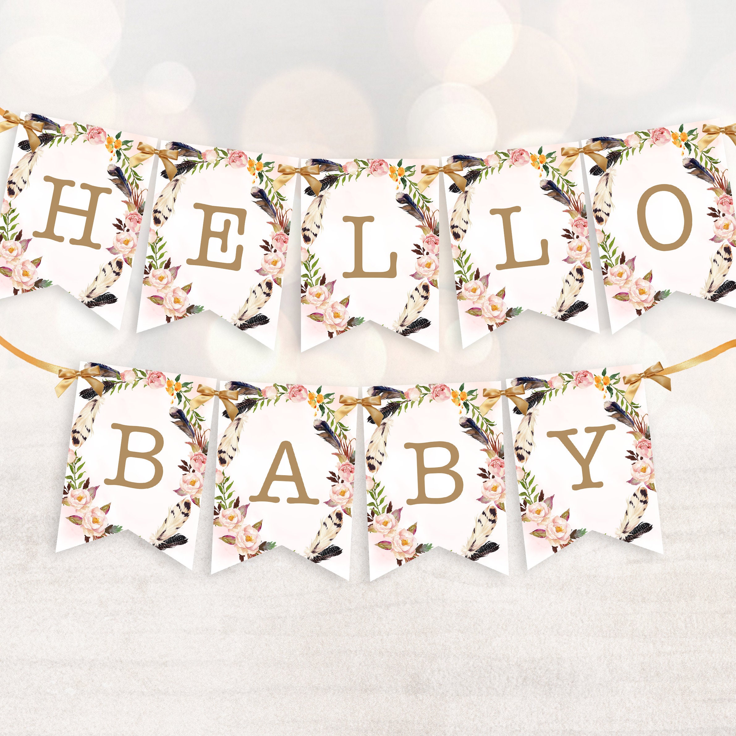 Boho Wild Baby Shower Pennant Banner Boho Girl Baby Shower Etsy