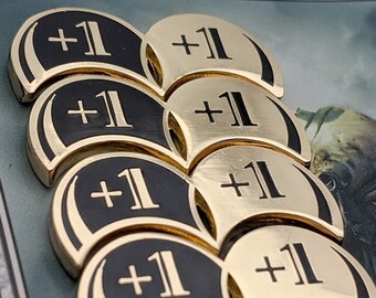 MtG Counters +1/+1 (Set of 5) Metal Strength Reversible Counters - Unofficial Token Set for Games like Magic