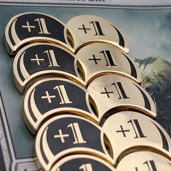 MtG Counters +1/+1 (Set of 5) Metal Strength Reversible Counters - Unofficial Token Set for Games like Magic