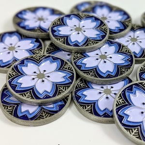 L5R Metal Fate: Winter Silver Sakura Tokens (Limited Edition Winter 2018 Coin - Onofficiële Fate / Honor Tokens voor games zoals L5R LCG)