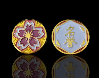 L5R Metal Fate: Summer Gold Sakura Tokens (Limited Edition Summer 2018 Coin - Unofficial Metal Token for games like L5R LCG)