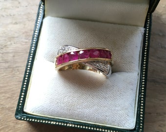 Stunning french 18 carat gold diamond and ruby ring