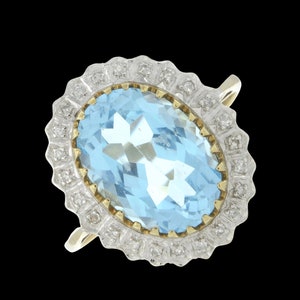vintage large blue topaz and diamond cluster ring