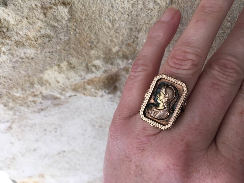 Rare Victorian Solid Gold Embossed Signet Ring Depicting a Roman ...