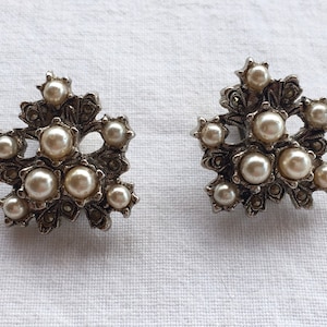 Art Deco Markasit und faux Perlen Ohrclips