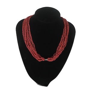 Vintage 12 strand natural Mediterranean red coral bead tribal necklace