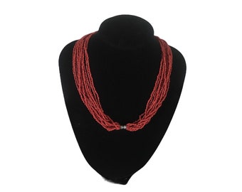 Vintage 12 strand natural Mediterranean red coral bead tribal necklace