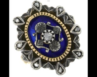 antique Georgian gold enamel and diamond  ring of heavens