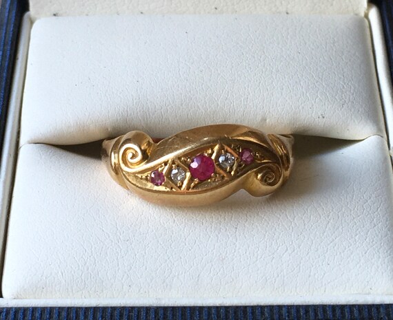 antique 18 carat gold ruby and old cut diamond gy… - image 2