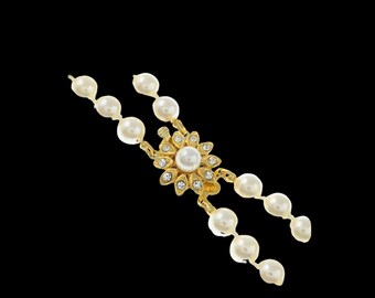 ★VINTAGE HOLLYWOOD★ Double Ring Pearl Necklace_VH2479NE007 Vintage Double Pearl Pendant Silver Chain Empress Pearls