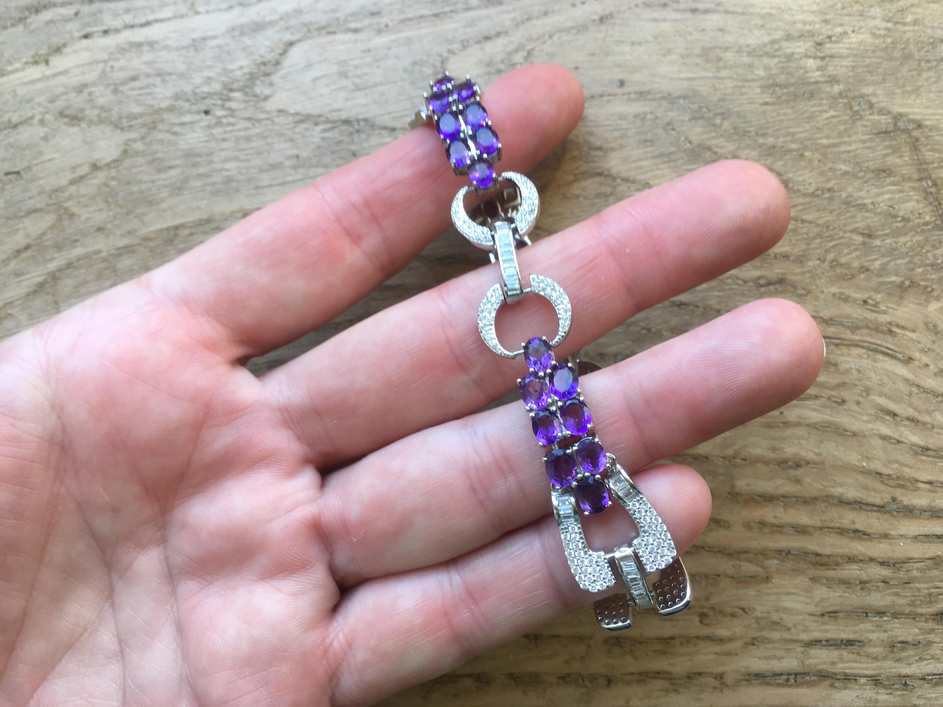 ヴィンテージシルバーとアメジストの関節式ブレスレット - Etsy 日本