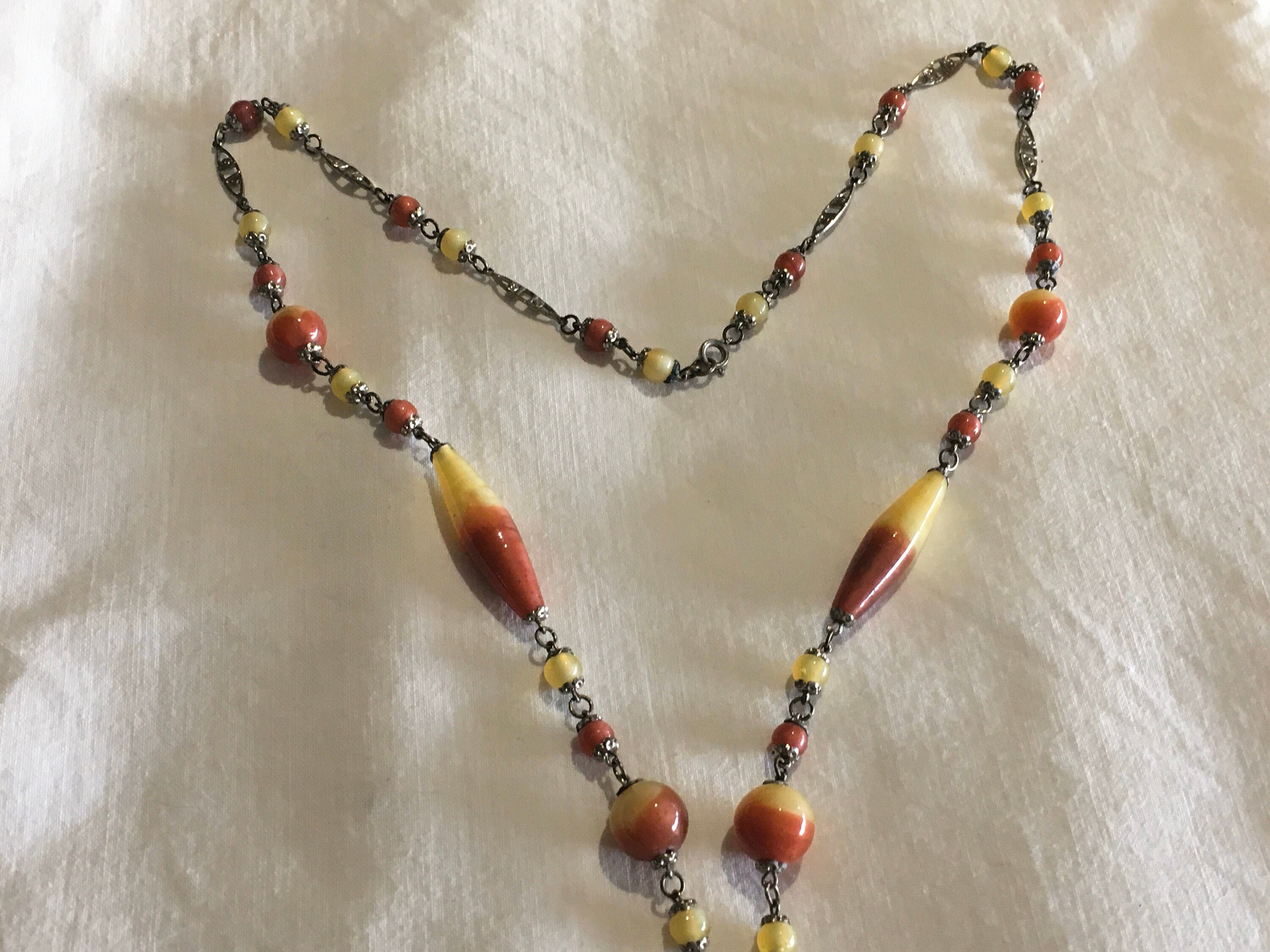 Collier Vintage En Pâte De Verre - Imitation Agate - Occasion (à Vérifier)