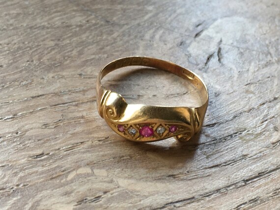 antique 18 carat gold ruby and old cut diamond gy… - image 4