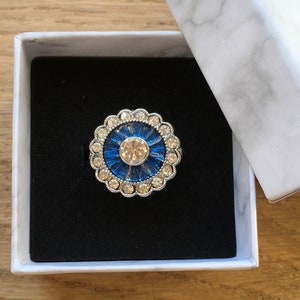 art deco style blue and clear paste ring