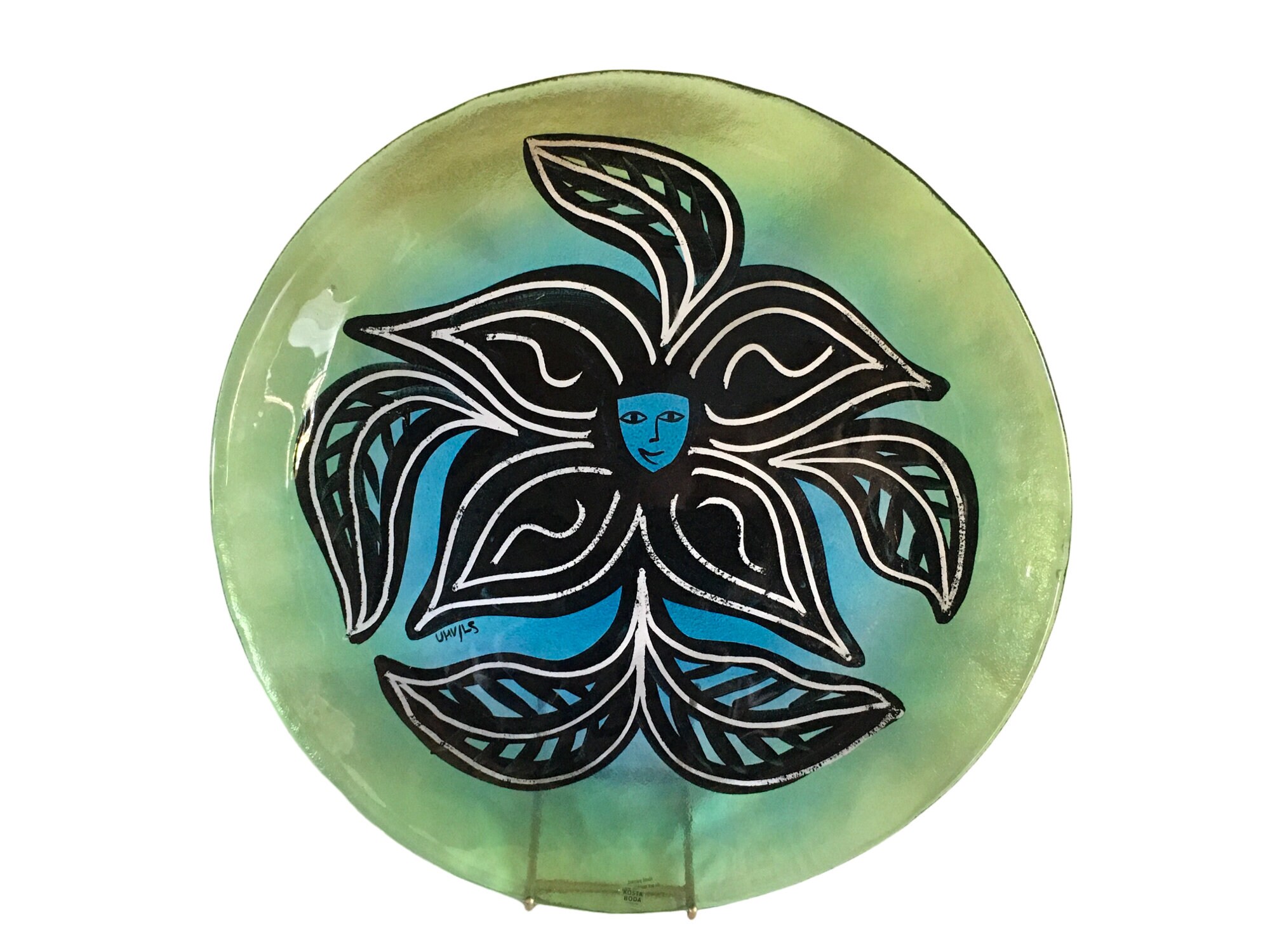 Kosta Boda Glass Art Plate Hand Painted Signed by Ulrica Hydman