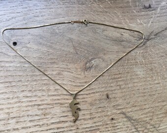 Pendentif Vintage Dauphin En Pierre Naturelle Avec Chaîne - Occasion, Bijou Original