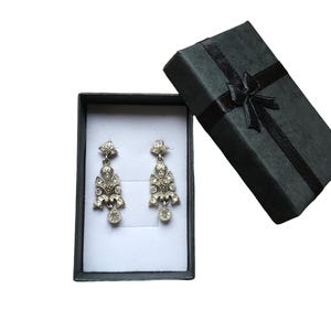 vintage art deco style very elegant silver and paste drop earrings