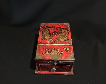 Vintage Asian Chinese red Chinese box with dragons