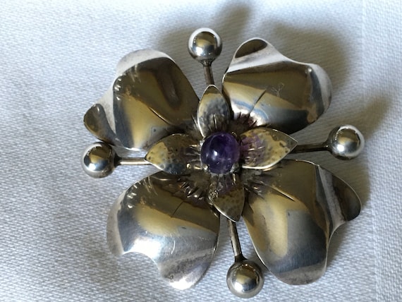 Very large vintage solid silver and  amethyst bro… - image 1