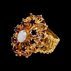 vintage unusual gold opal and garnet statement ring