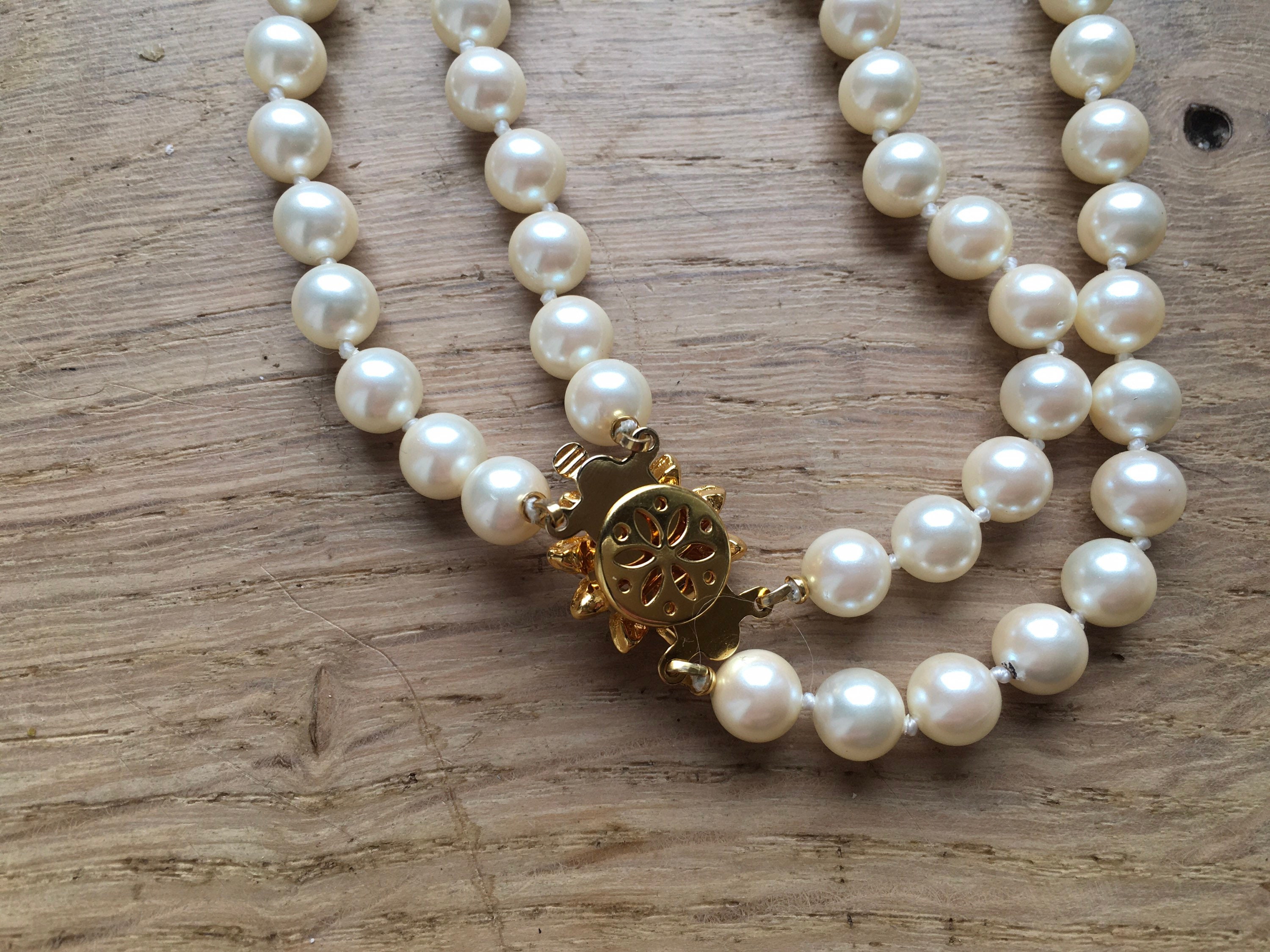Vintage 1980's Lady Di Style Two Row Cultured Pearl Necklace
