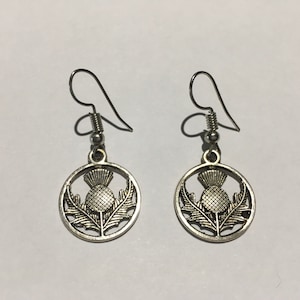 Silver Scottish thistle drop earrings