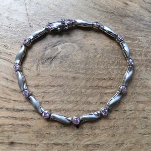 vintage sterling silver and pink topaz bracelet made in London UK