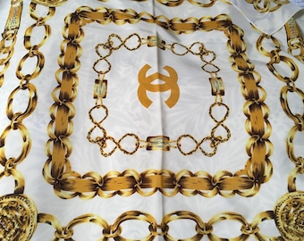 vintage designer chain link silk scarf by Chanel