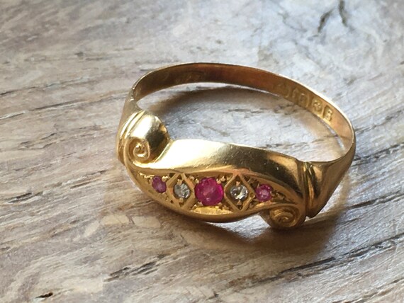 antique 18 carat gold ruby and old cut diamond gy… - image 3